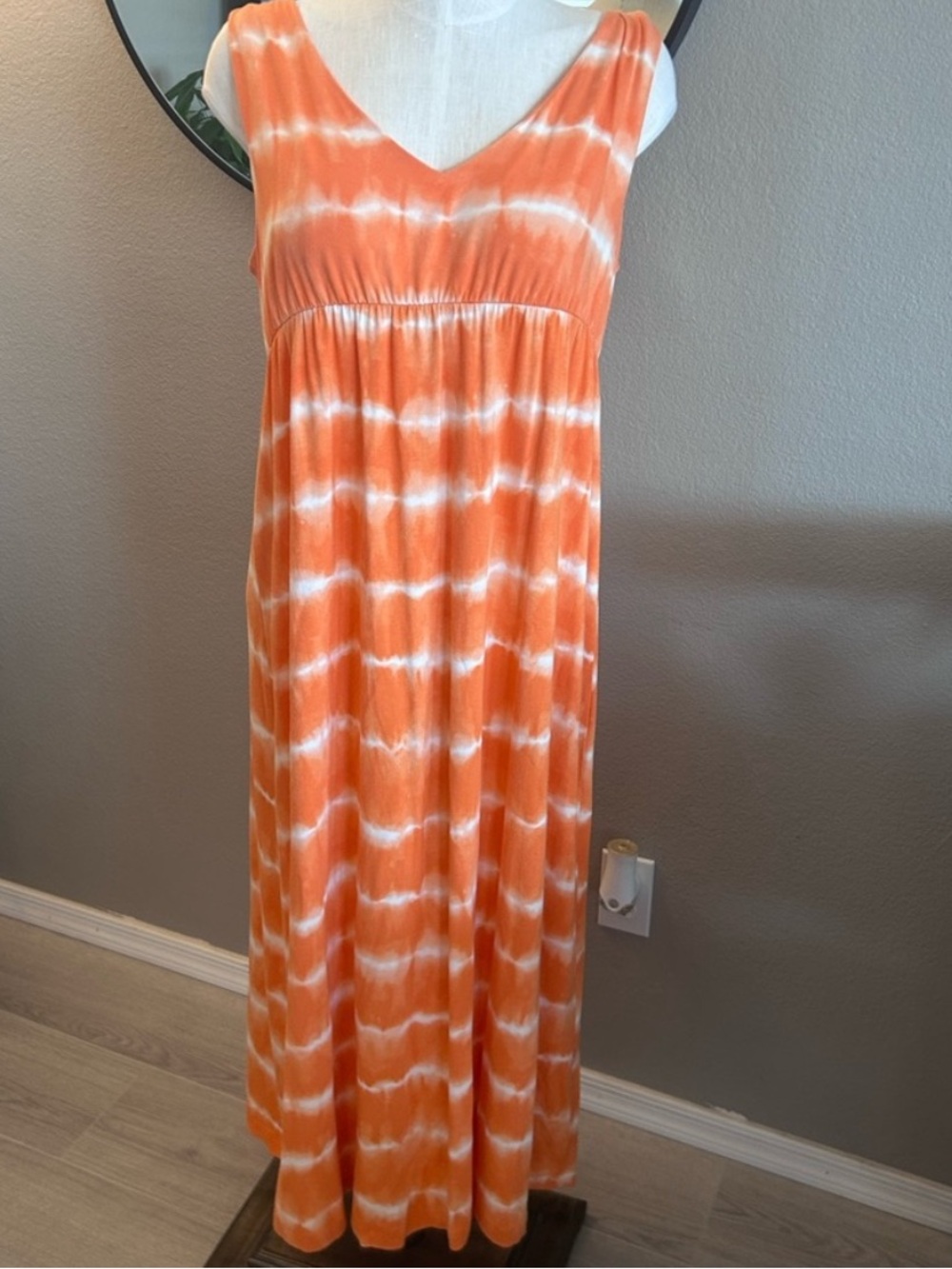 Chico's Orange Tie Dye Sleeves Maxi Dress size 2 Large